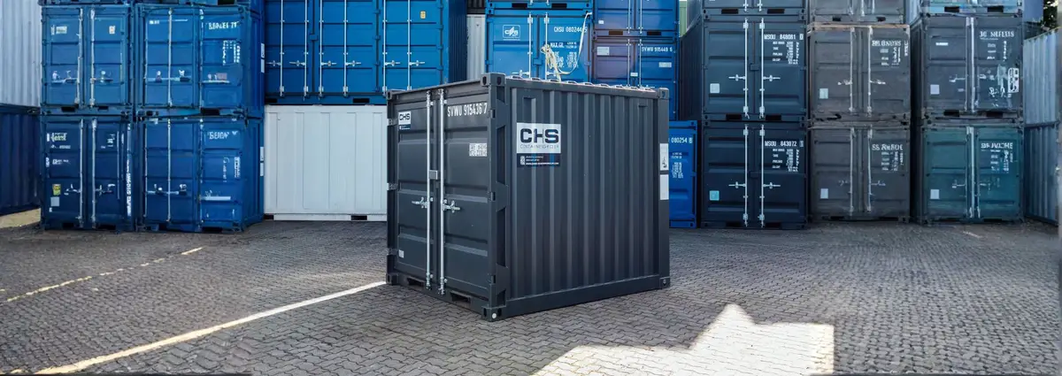 8 Fuß Container steht auf Depot