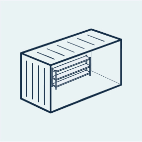 Icon showing a container with a single-sided storage rack installed inside