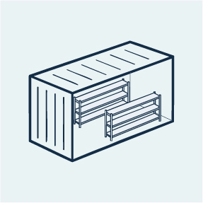 Icon showing a container with storage racks installed on both sides