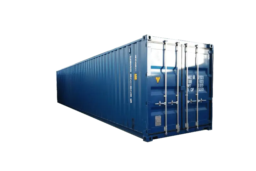 Ein freigestellter, blauer, 40 Fuß DV Container der CHS Container Group