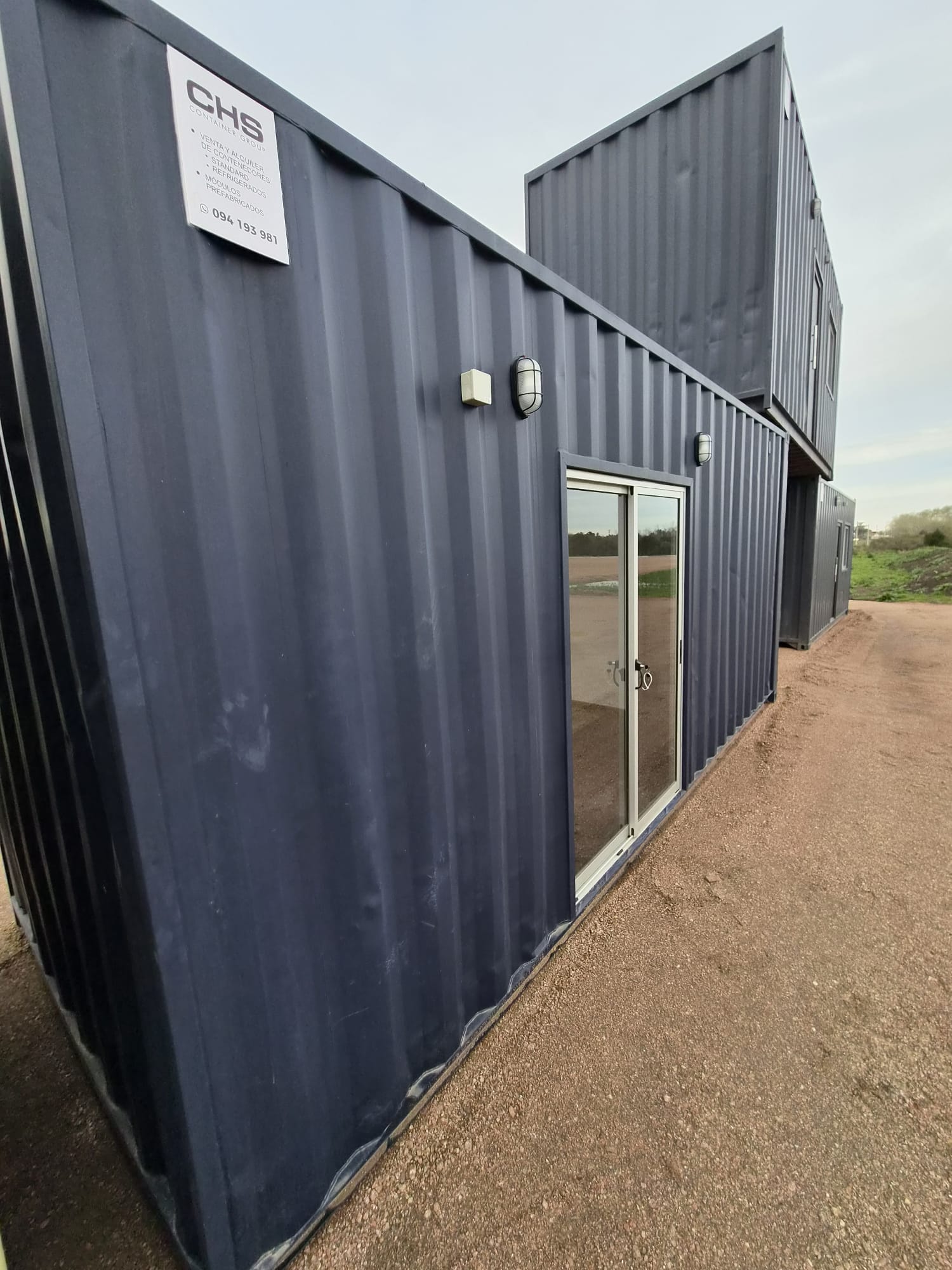 A 20ft new office, fitted with glass sliding doors, as manufactured by CHS Patagon Latin America