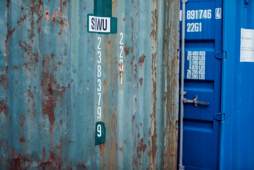 A CHS shipping container in used cargo-worthy condition
