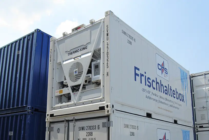 Die Außenansicht eines Kühlcontainers der CHS Container Group