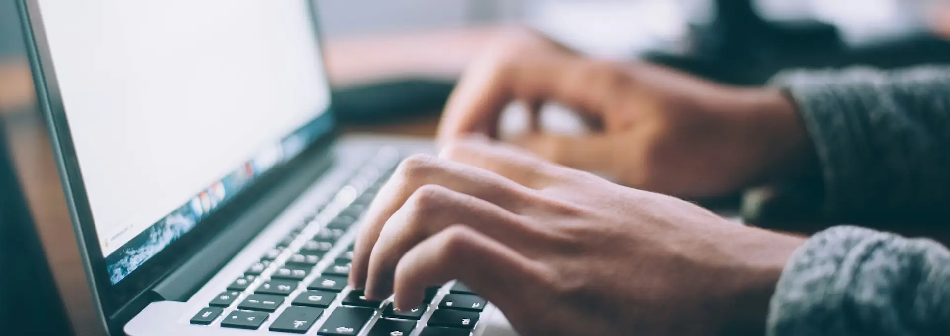 Person researches shipping containers on a laptop.